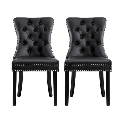 Set of 2 Black Leather Dining Chairs