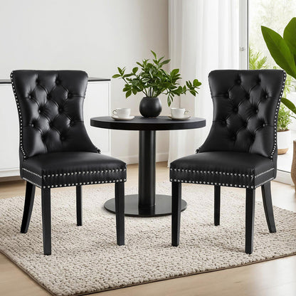 Set of 2 Black Leather Dining Chairs