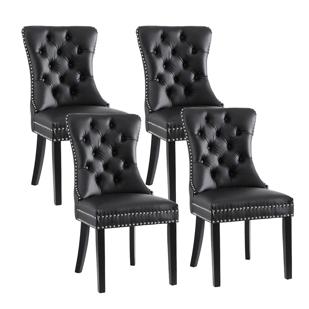 Set of 4 Black Leather Dining Chairs