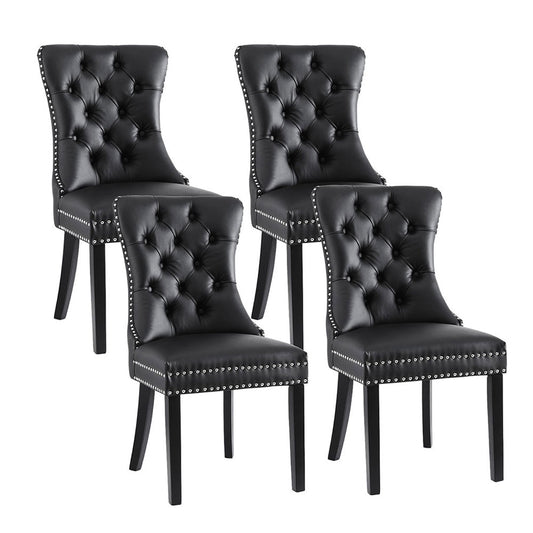 Set of 4 Black Leather Dining Chairs
