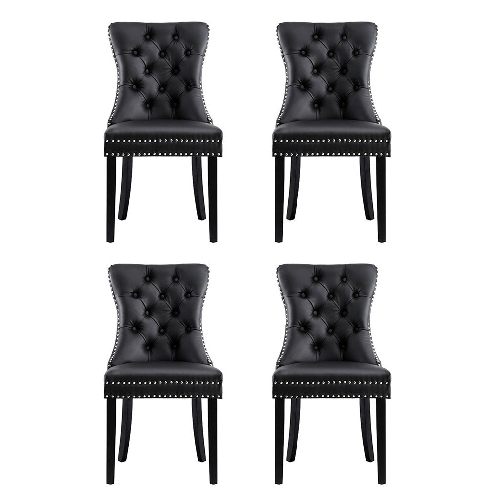 Set of 4 Black Leather Dining Chairs