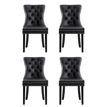 Set of 4 Black Leather Dining Chairs