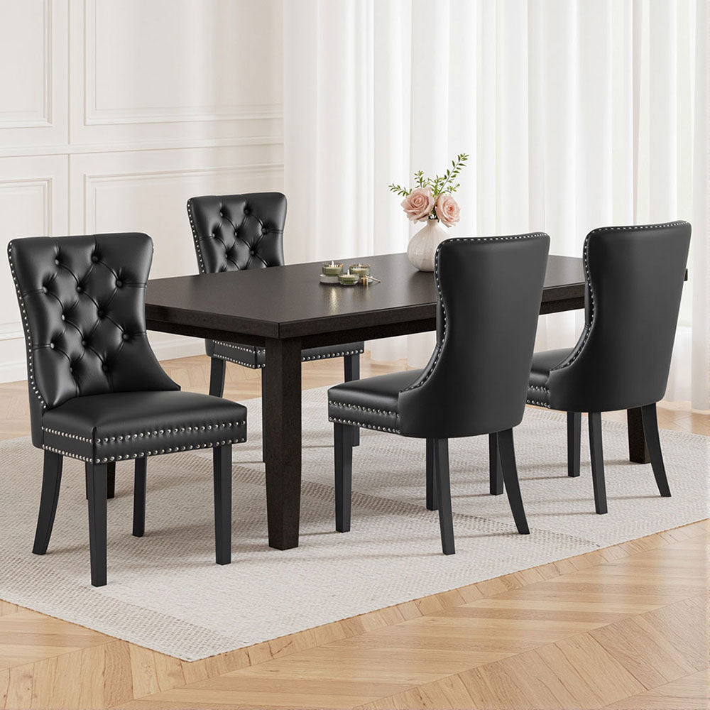 Set of 4 Black Leather Dining Chairs