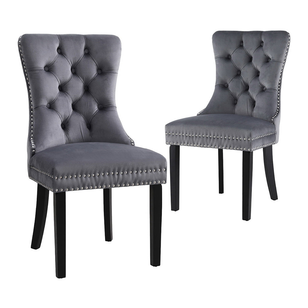 Set of 2 Grey Velvet Dining Chairs