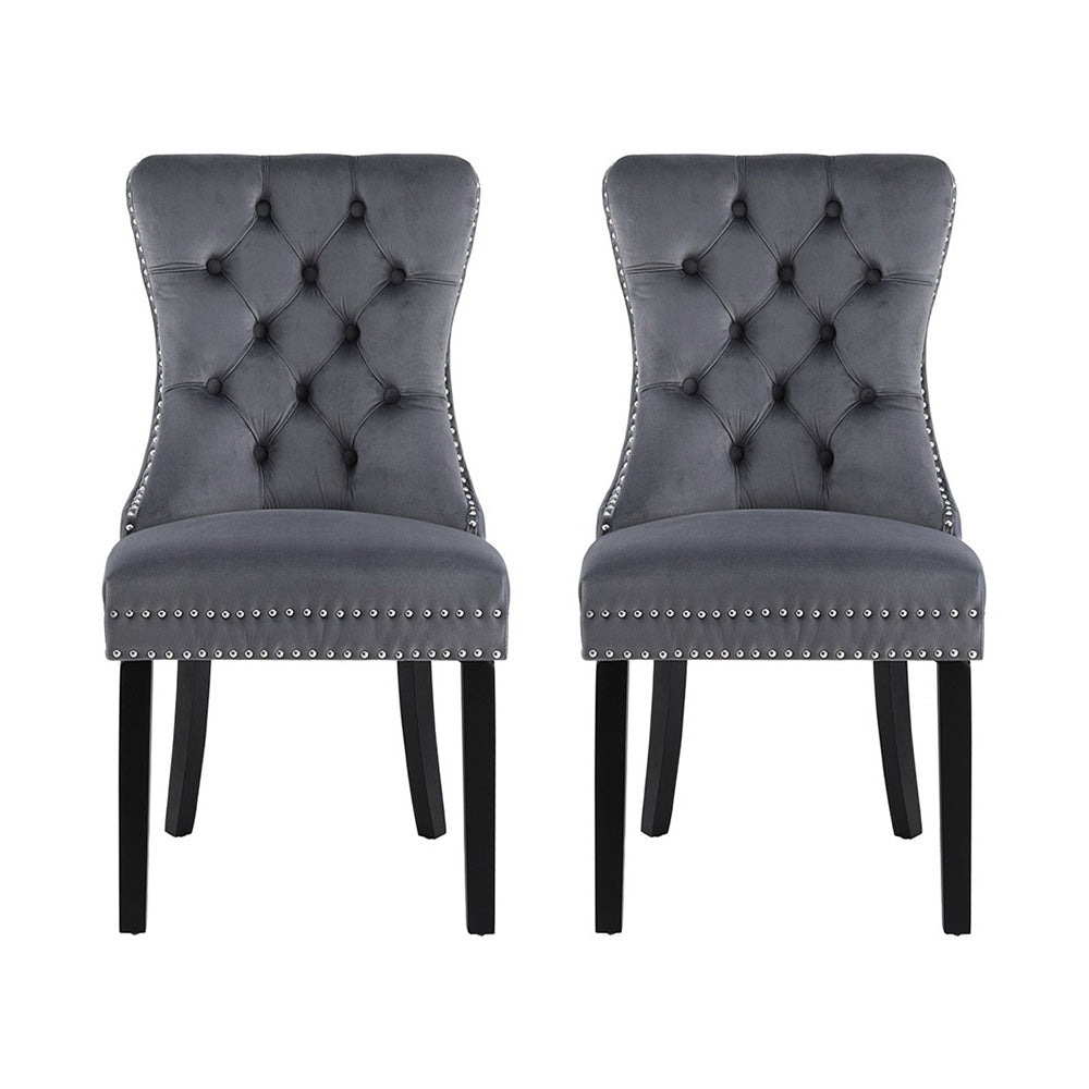 Set of 2 Grey Velvet Dining Chairs