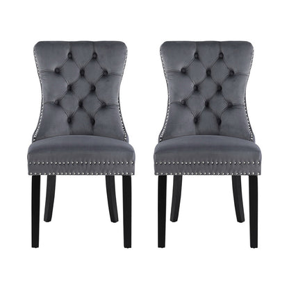Set of 2 Grey Velvet Dining Chairs