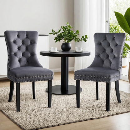 Set of 2 Grey Velvet Dining Chairs