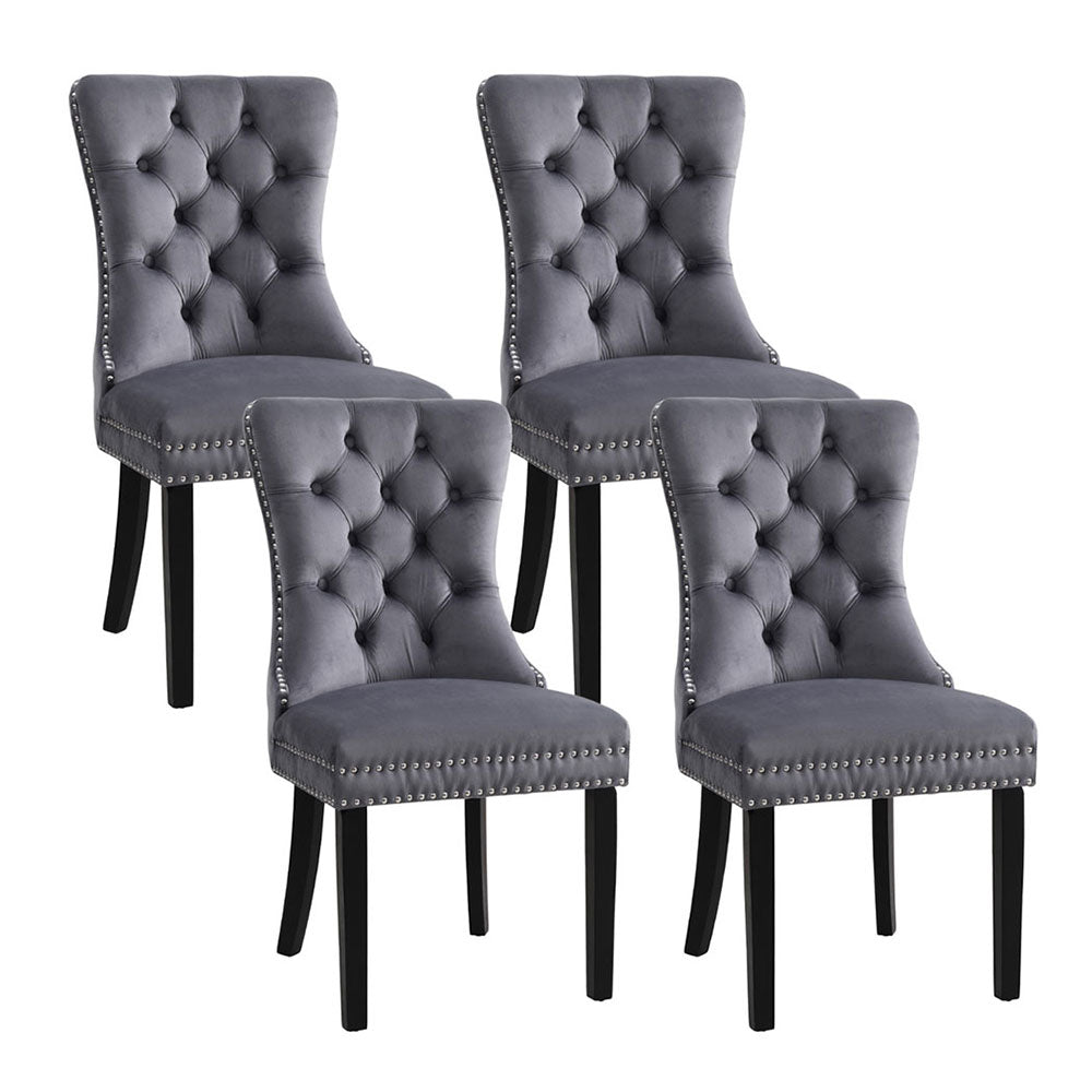 Set of 4 Grey Velvet Dining Chairs