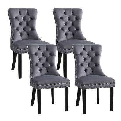 Set of 4 Grey Velvet Dining Chairs