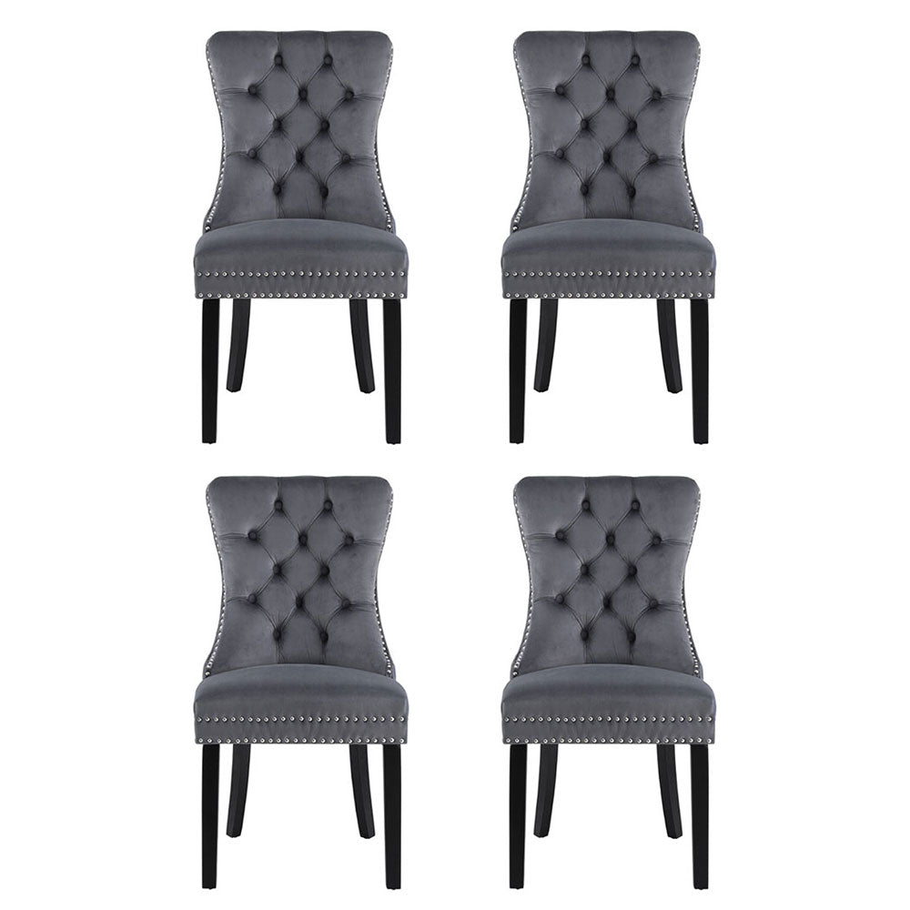 Set of 4 Grey Velvet Dining Chairs