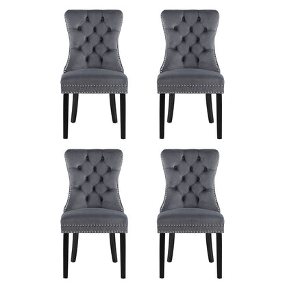 Set of 4 Grey Velvet Dining Chairs