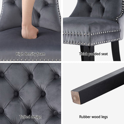 Set of 4 Grey Velvet Dining Chairs