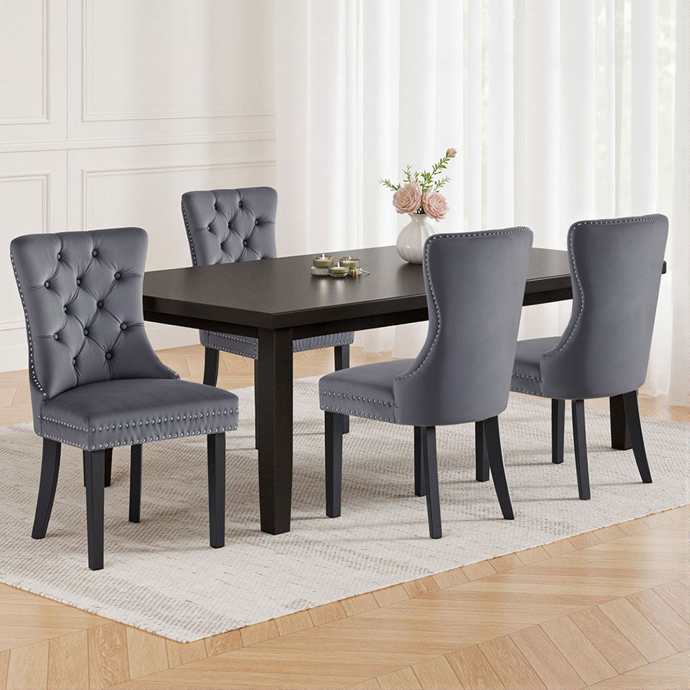 Set of 4 Grey Velvet Dining Chairs