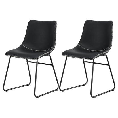 Set of 2 Retro Dining Chairs - Leather Black
