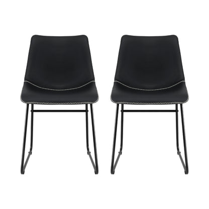 Set of 2 Retro Dining Chairs - Leather Black