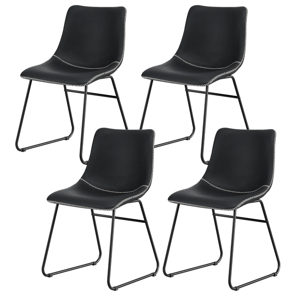 Set of 4 Retro Dining Chairs - Leather Black