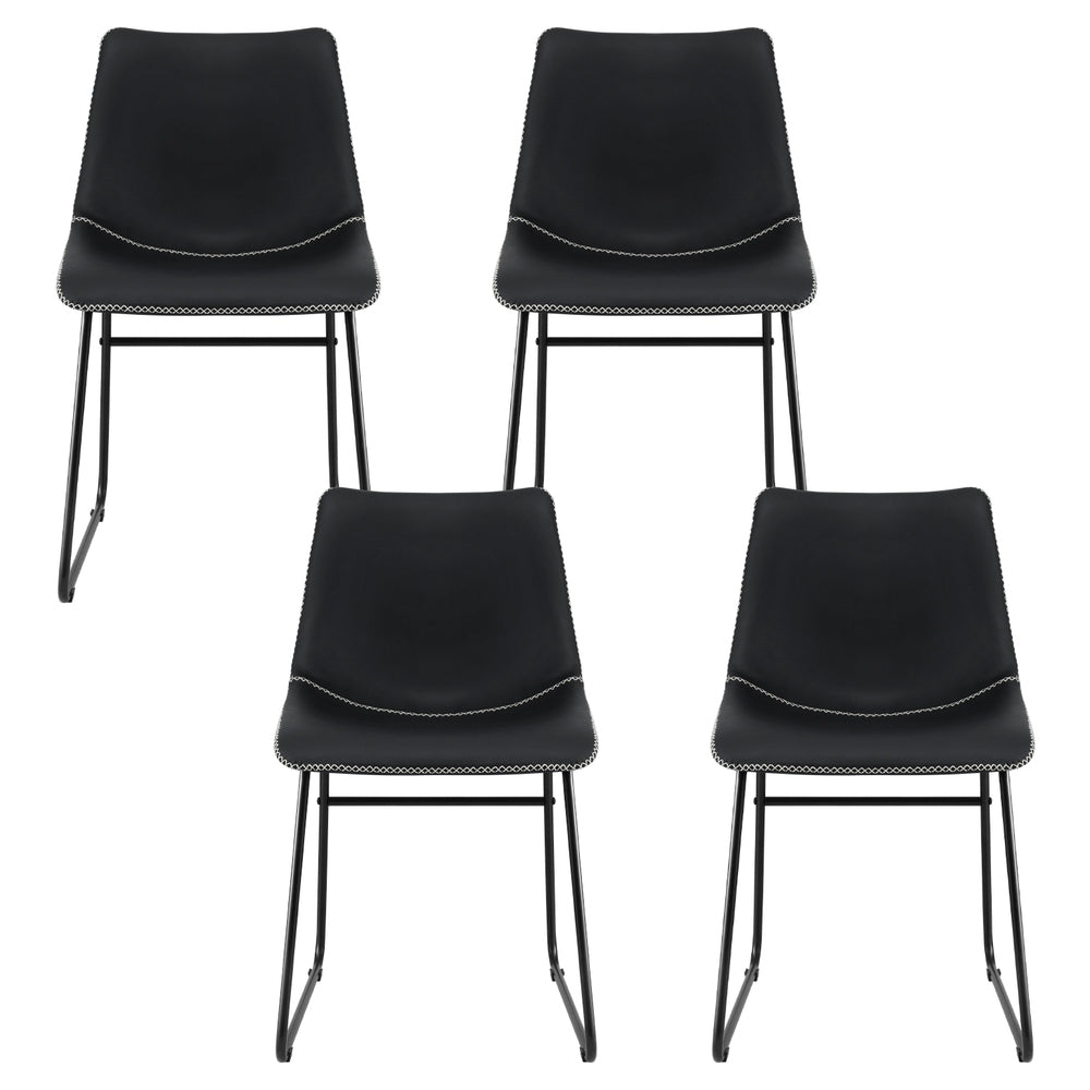 Set of 4 Retro Dining Chairs - Leather Black