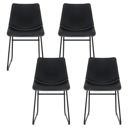 Set of 4 Retro Dining Chairs - Leather Black