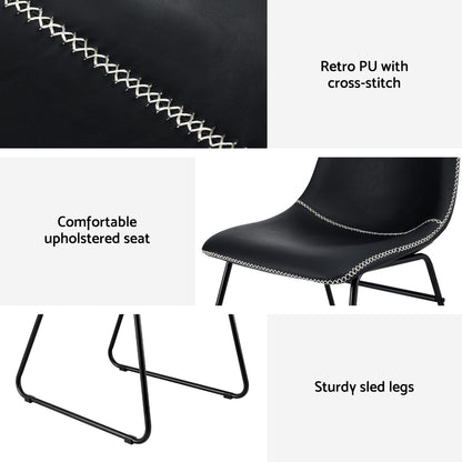 Set of 4 Retro Dining Chairs - Leather Black