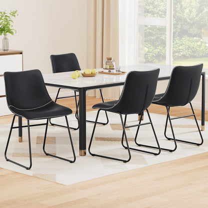 Set of 4 Retro Dining Chairs - Leather Black