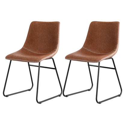 Set of 2 Retro Dining Chairs - Leather Brown