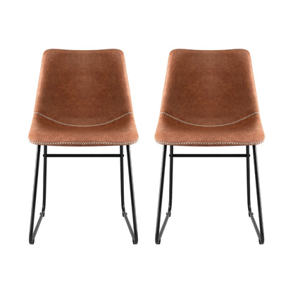 Set of 2 Retro Dining Chairs - Leather Brown
