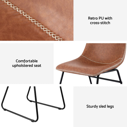 Set of 2 Retro Dining Chairs - Leather Brown
