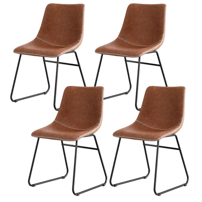 Set of 4 Retro Dining Chairs - Leather Brown