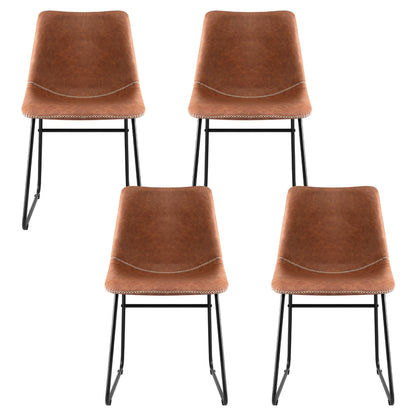Set of 4 Retro Dining Chairs - Leather Brown