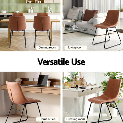 Set of 4 Retro Dining Chairs - Leather Brown