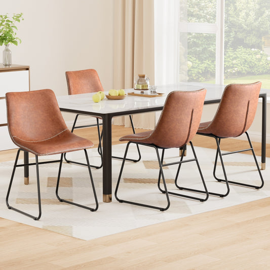 Set of 4 Retro Dining Chairs - Leather Brown