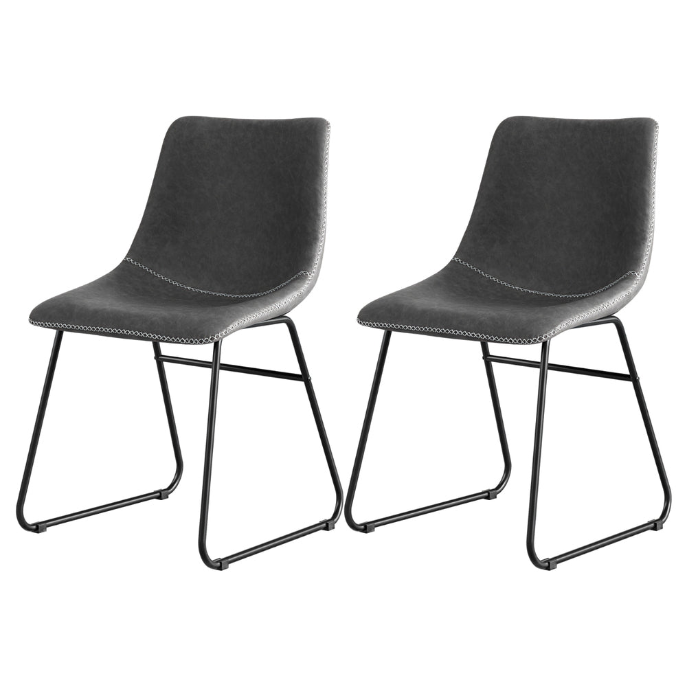 Set of 2 Retro Dining Chairs - Leather Grey