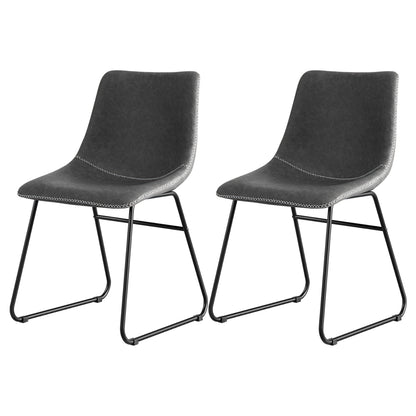 Set of 2 Retro Dining Chairs - Leather Grey