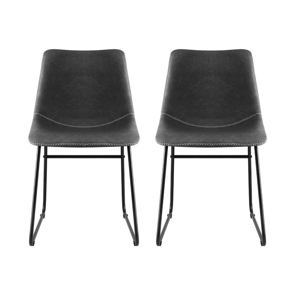 Set of 2 Retro Dining Chairs - Leather Grey