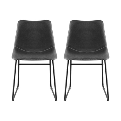 Set of 2 Retro Dining Chairs - Leather Grey