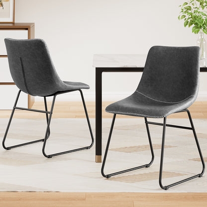 Set of 2 Retro Dining Chairs - Leather Grey