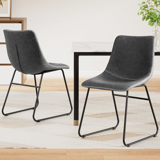 Set of 2 Retro Dining Chairs - Leather Grey