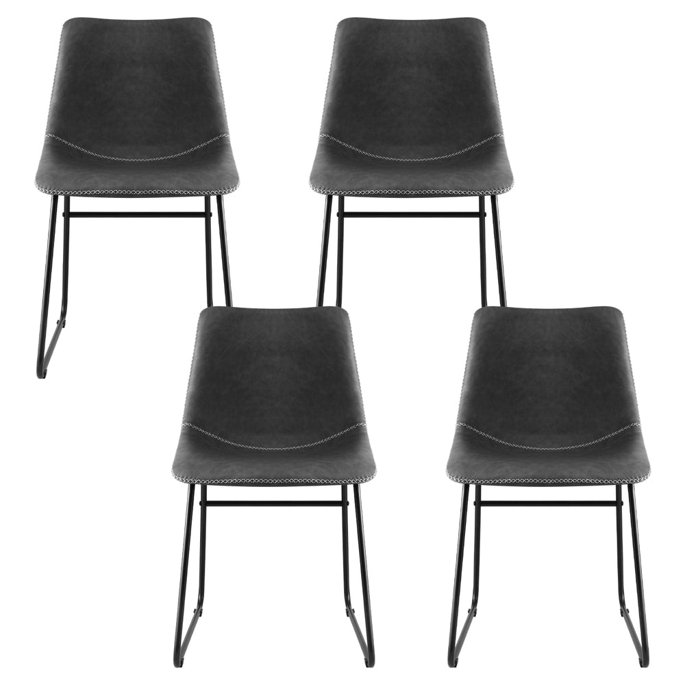 Set of 4 Retro Dining Chairs - Leather Grey