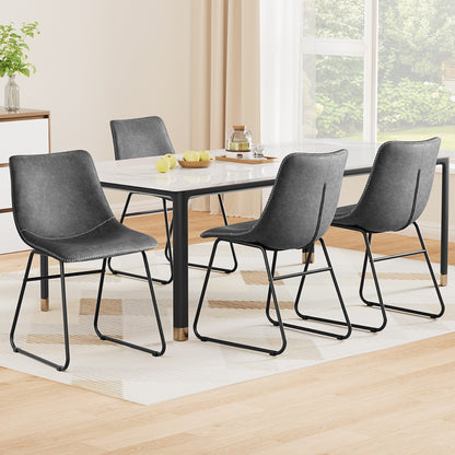 Set of 4 Retro Dining Chairs - Leather Grey