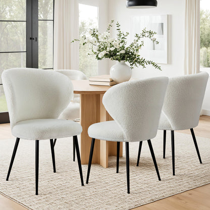 Set of 4 Sherpa Dining Chairs - White