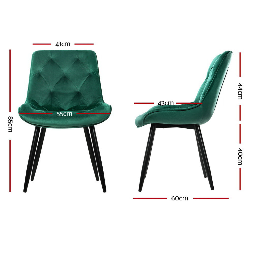 Set of 2 Velvet Diamond Tufted Dining Chairs - Green