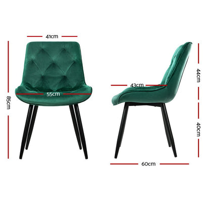 Set of 2 Velvet Diamond Tufted Dining Chairs - Green