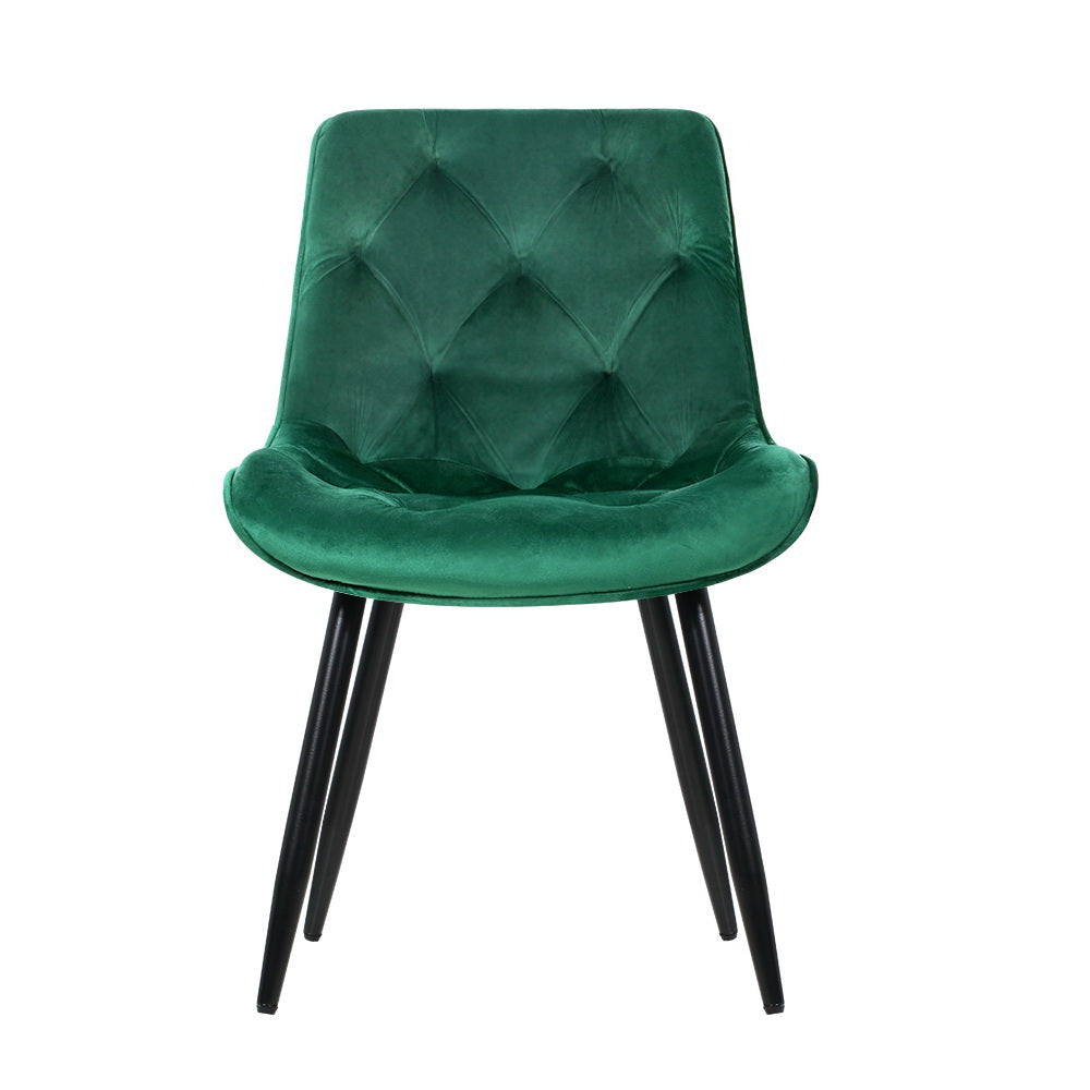 Set of 2 Velvet Diamond Tufted Dining Chairs - Green