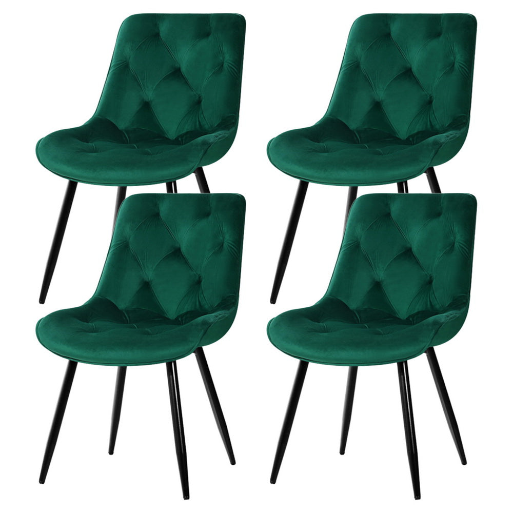 Set of 4 Diamond-Tufted Dining Chairs Velvet - Green