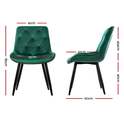 Set of 4 Diamond-Tufted Dining Chairs Velvet - Green