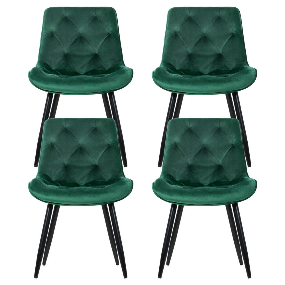Set of 4 Diamond-Tufted Dining Chairs Velvet - Green