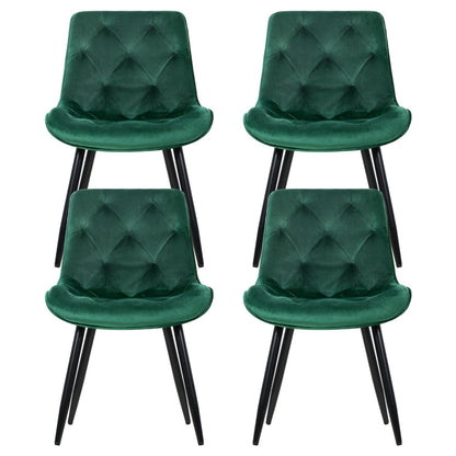 Set of 4 Diamond-Tufted Dining Chairs Velvet - Green