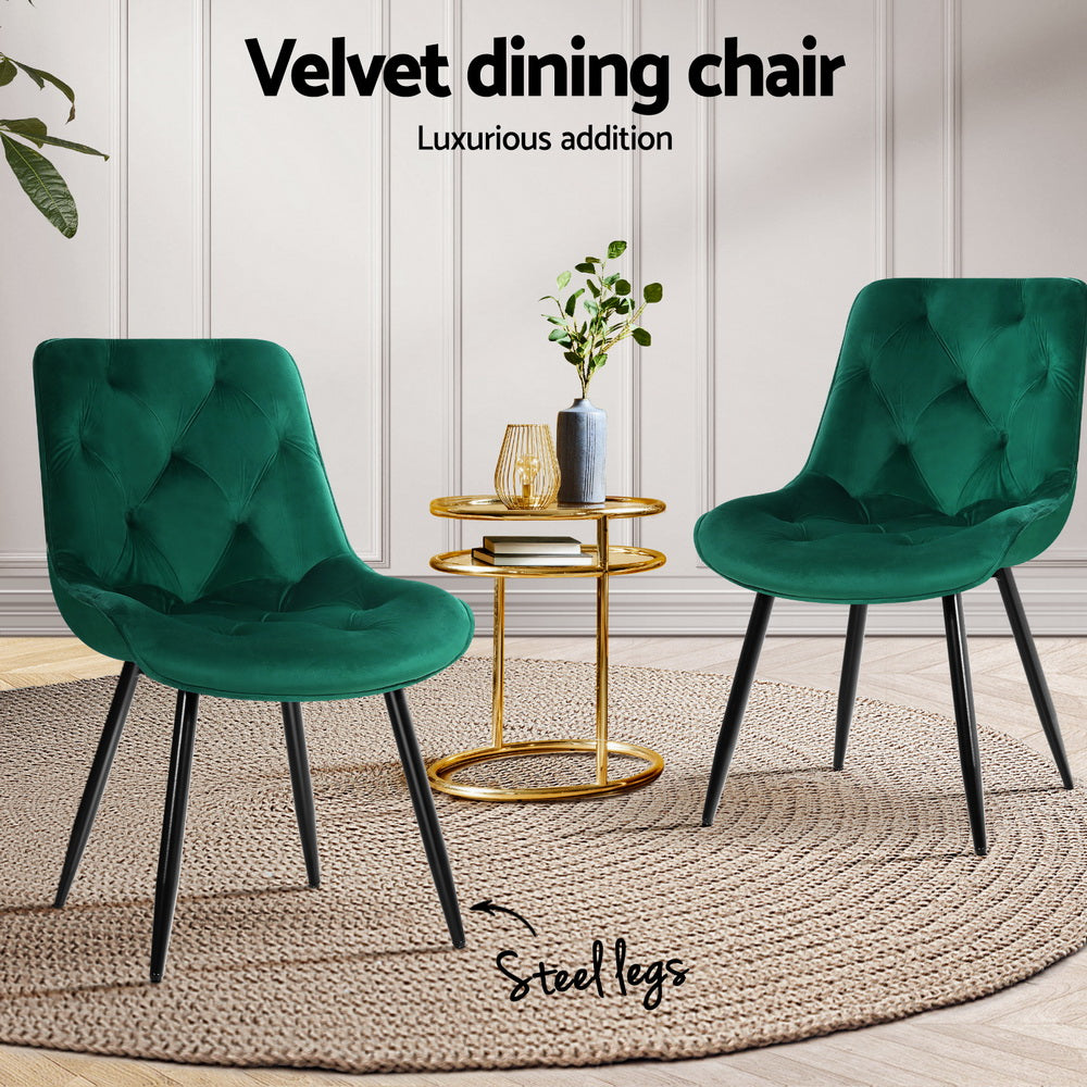 Set of 4 Diamond-Tufted Dining Chairs Velvet - Green