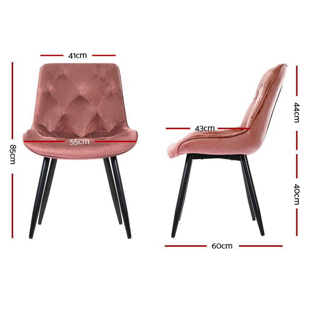 Set of 2 Velvet Diamond Tufted Dining Chairs - Pink