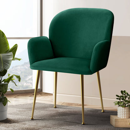 Set of 2 Kynsee Dining Chairs Velvet Armchair - Green